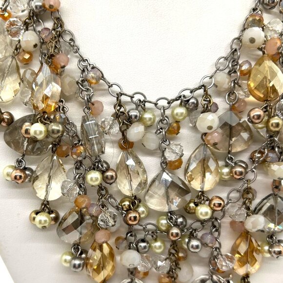 Ann Taylor Loft Bibbed Necklace Statement Glass, Faux Pearl & Beads Silver-tone - Picture 4 of 10